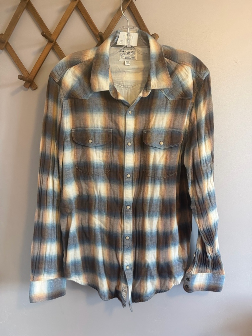 Lucky Brand Plaid Pearl Snap Western Shirt Large